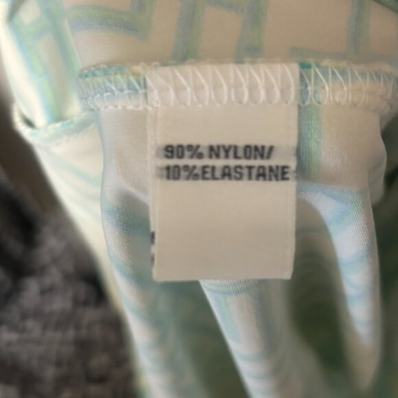 Elizabeth McKay ShiftDress Size L Off-White Blue Green Print Short Sleeve - Picture 4 of 5